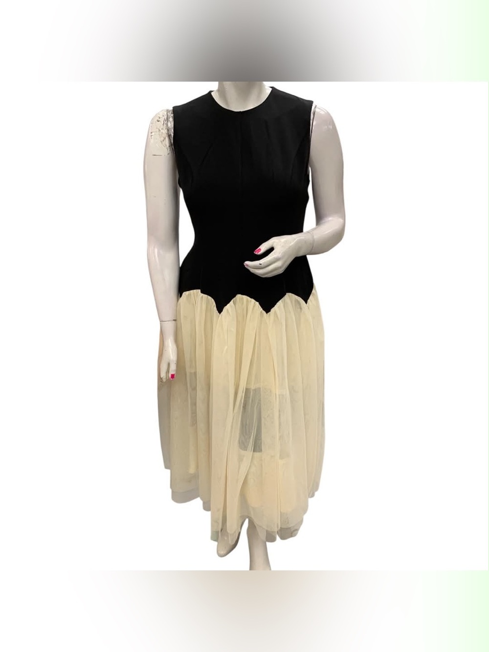 Commense NWT Black Bodice with Cream Tulle Midi Skirt Dress Size XL